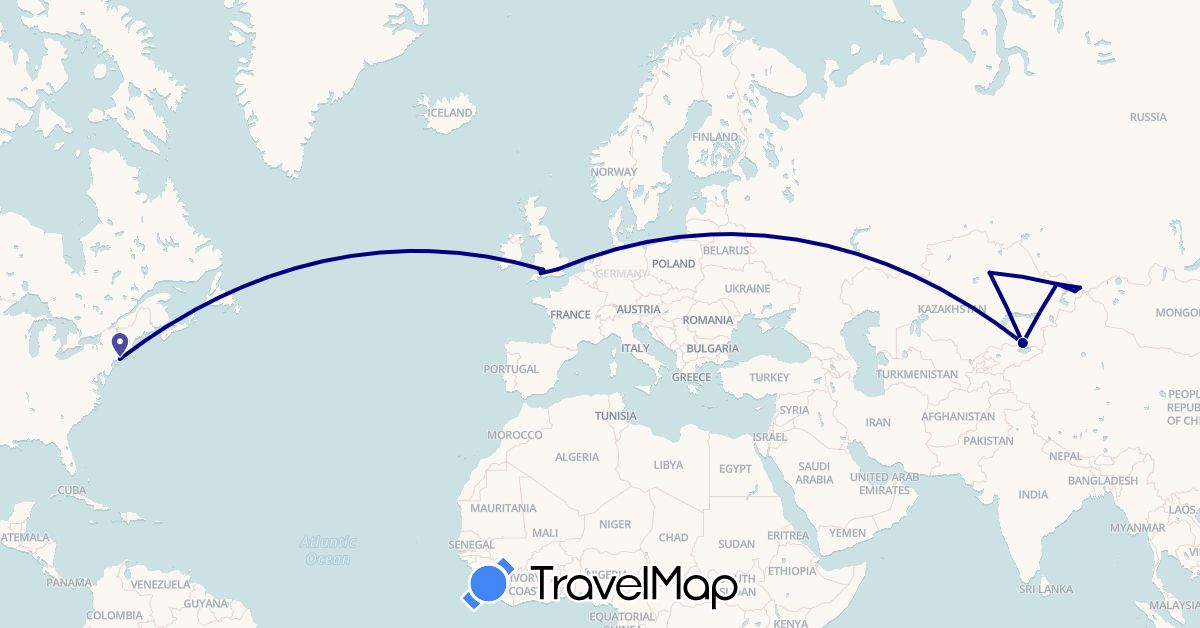 TravelMap itinerary: driving in United Kingdom, Kazakhstan, United States (Asia, Europe, North America)